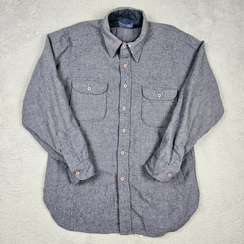 Vintage Pendleton (Mens Large) Gray Wool Button Up Shirt Flannel USA Made